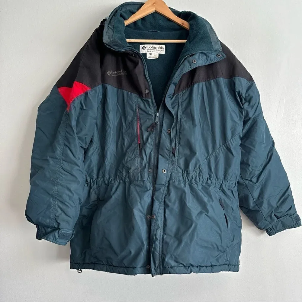 Vintage 70s Columbia Mens Large Puffer Jacket Hiking Coat Green USA Oregon XL